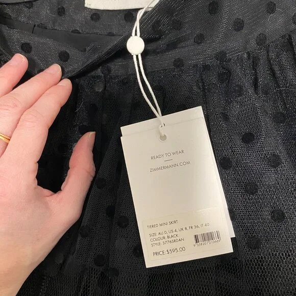Zimmermann Black polka dot tiered mini skirt size 0